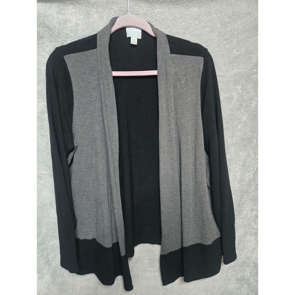 Sunday Woman Colorblock Open Front Cardigan Black Grey 1X
